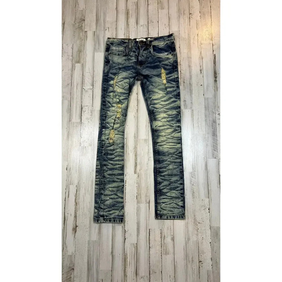 FWRD Jeans Kids Size 16 Distressed‎ Acid Wash Skinny Leg 5-Pocket Blue Jeans - Picture 1 of 4